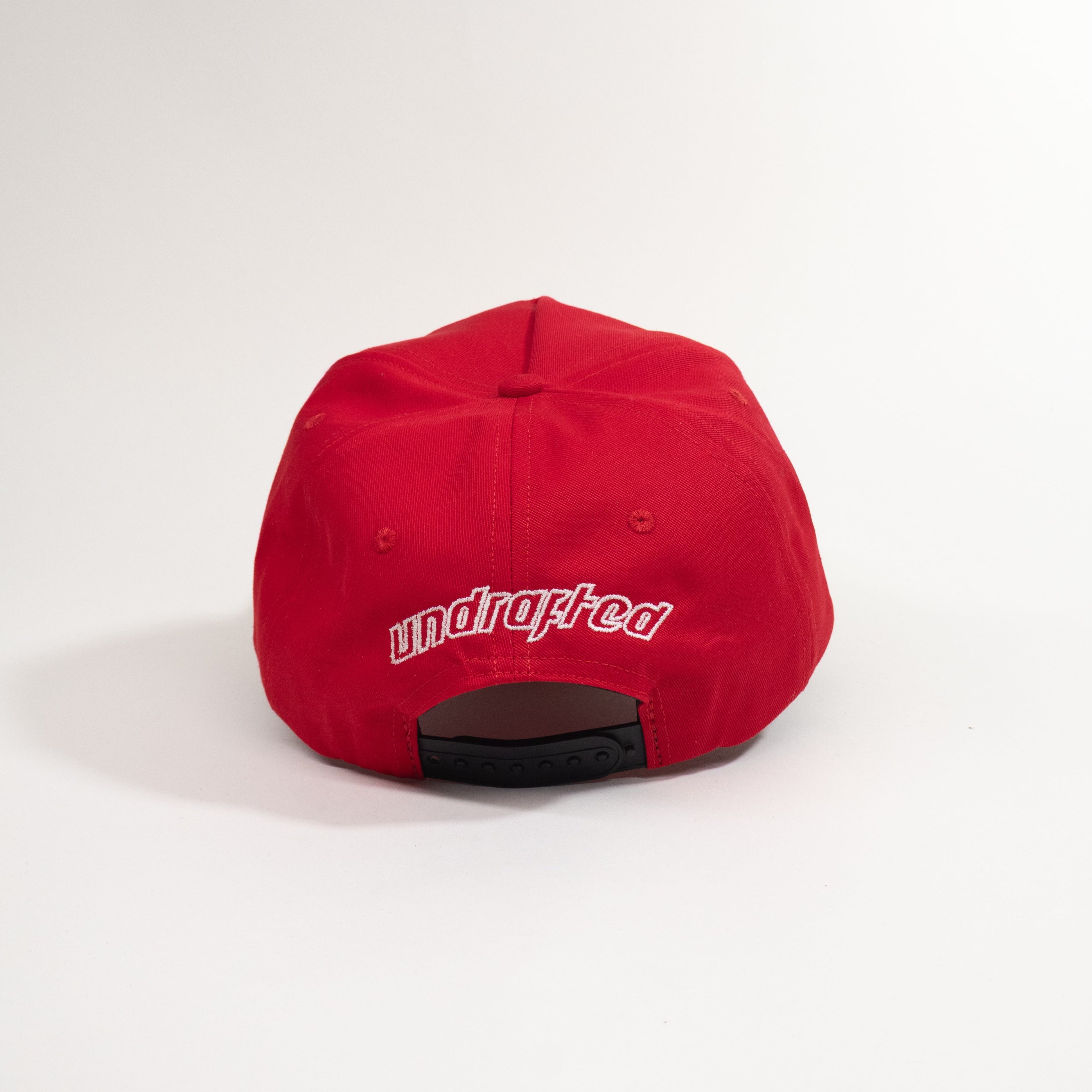 Red cap with 'undrafted' text on a white background
